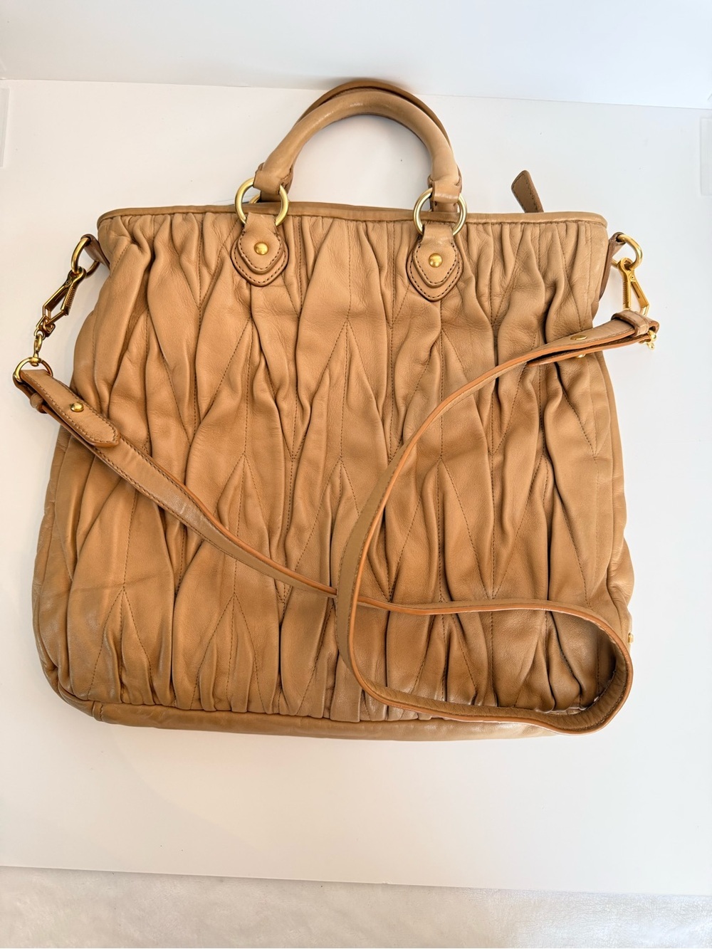 Vintage Miu Miu Matelasse Leather Tote Bag in Beige
